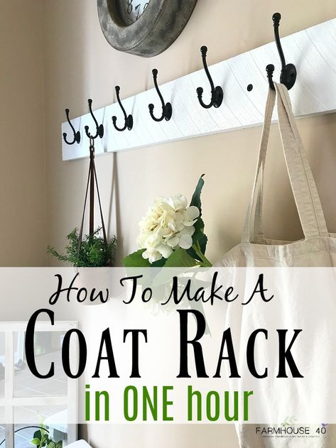 Homemade Coat Rack Diy Projects, Coat Hook Shelf Entry Ways, Jacket Holder Ideas Coat Racks, Diy Wooden Hook Rack, Diy Wall Coat Rack Entry Ways, Coat Hanging Ideas Entryway Wood, Homemade Coat Hooks, Renter Friendly Coat Rack, Hook Ideas For Coats