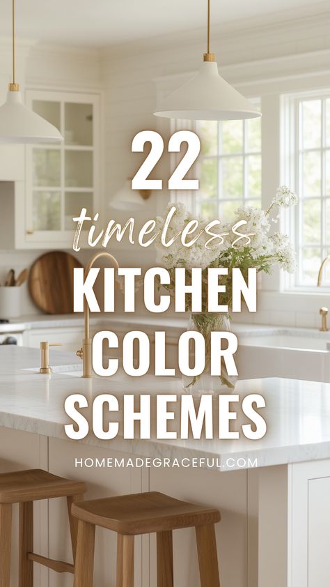 kitchen color schemes Cream Shaker Kitchen Colour Schemes, Timeless Kitchen Paint Colors, Kitchen Cabinet Colors With Light Wood Floors, Cabinet Color With White Countertop, Paint And Wood Combinations, Remodeled Kitchen Ideas, Updated Kitchen Ideas Color Schemes, Dark Brown Cabinets Kitchen Decor, Kitchen With Taupe Cabinets