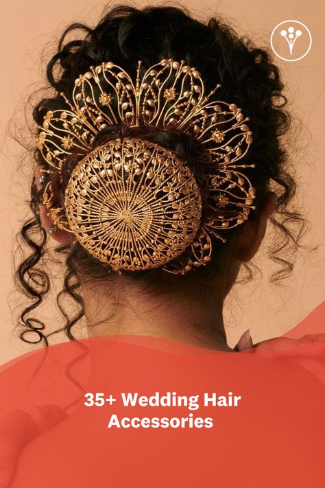 Hair Bun Jewelry Indian, Bun Accessories Indian, Long Hair Bridal Styles, Tamil Weddings, God Bharai, Hair Jewelry Diy, Hairstyles With Accessories, Hair Bun Accessories, Indian Head Jewelry