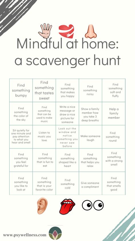 Here’s a family activity you can do from the safety of your home. Check it out with your kids and then enjoy this mindful scavenger hunt of things that can be found at home. There is no right or wrong way to go about it. Some do stickers for finding things, or putting check marks, making a list for children old enough to write, and some just go find the items and report back. The important thing is to have fun and recognize how using our senses helps us discover and connect with our environment. Attention To Detail Activities, Nanny Activities Elementary, Aba Therapy Activities At Home, 4k Activities, Indoor Preschool Activities, Therapist Tips, Aba Activities, Auntie Anne, Elementary Homeschool