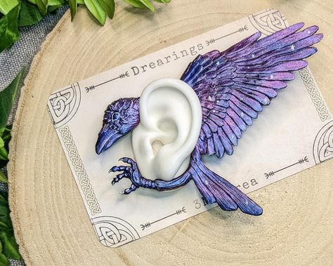 Crow Ear Cuff Handmade in Flexible Polymer Clay Witch - Etsy Cute Crow, Witch Familiar, Polymer Clay Witch, Clay Witch, Witches Familiar, Wakey Wakey, Whisper In Your Ear, Theater Kid, Wrap Earrings