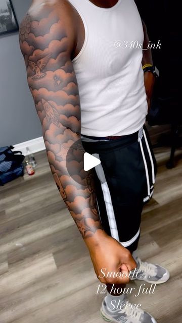 Tattoo Sleeve Designs For Men Black, Forearm Tattoos Men Sleeve, Clouds Tattoo For Men, Clouds Tattoo Sleeve, Candle Tattoo Stencil, Mens Arm Sleeve Tattoos Ideas Unique, Cloud Sleeve Tattoo, Cloud Filler Tattoo, Sleeve Tattoos For Guys Forearm