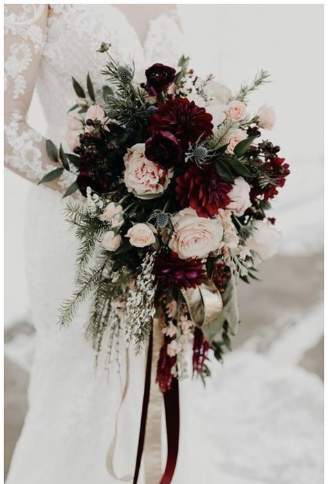 Winter Wedding Flowers Bouquets, Wedding Maroon, Burgundy Wedding Flowers, Winter Bridal Bouquets, Baby Series, Niall Horan Baby, Burgundy Bouquet, Cascading Wedding Bouquets, February Wedding