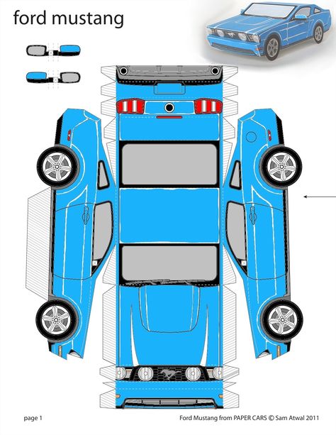 Mustang+Paper+Car+Template Car Cutout Template, Paper Cars Models, Car Paper Template, Foldable Paper Crafts, Car Template Free Printable, Paper Craft Car, Car Cutout, 2011 Mustang, Paper Toy Car