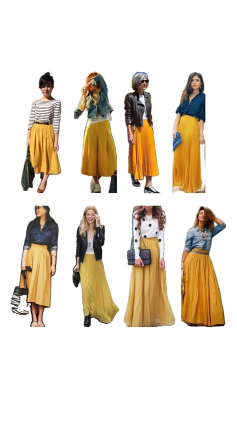 Yellow skirt outfits Mustard Yellow Skirt Outfit, Yellow Pleated Skirt Outfit, Mustard Skirt Outfit, Long Skirt Outfits Indian, Yellow Skirt Outfit, Yellow Skirt Outfits, Mustard Yellow Skirts, Yellow Pleated Skirt, Plated Skirt