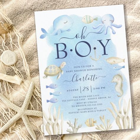 Boys Under The Sea Baby Shower Invitation  Zazzle Ocean Baby Showers, Baby Boy Invitations, Ocean Octopus, Boy Shower Invitations, Summer Party Invitations, Sea Baby Shower, Nautical Baby Shower, Baby Shower Invites, Baby Shower Invitations For Boys