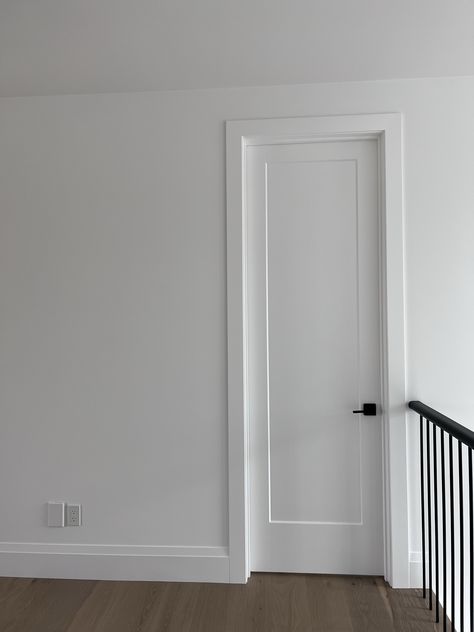 Modern Shaker Doors, Eased Edge Casing, Contemporary Baseboard Flat Door Trim Ideas, Door Trims Ideas, Door Trim Baseboard, Trim And Casing Ideas, Trim Designs Baseboards, Interior Design Doors Modern, Mouldings And Trim Ideas Door Casing, Modern Traditional Door Trim, Contemporary Trim Ideas