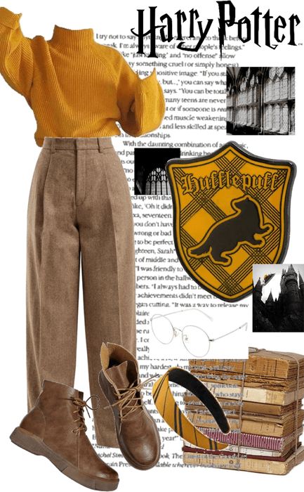 Harry Potter Jumper, Harry Potter Houses Outfits, Harry Potter Outfit, Hufflepuff Outfit, Harry Potter Day, Harry Potter Dress, Hogwarts Outfits, Hufflepuff Aesthetic, Harry Potter Girl