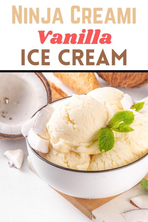 Ninja Creami vanilla ice cream recipe Vanilla Creami Ice Cream Recipe, Vanilla Ice Cream Ninja Creami Recipe, Creami Vanilla Ice Cream Recipe, Ice Cream In Ninja Blender, Ninja Creami Ice Cream Recipes With Almond Milk, Ninja Vanilla Ice Cream, Ninja Creami Recipes Vanilla, Ninja Creami Vanilla Base, Vanilla Ice Cream Ninja Creamy