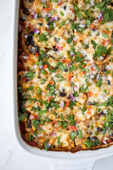 Chicken Burrito Casserole - Stephanie Kay Nutrition Chicken Burrito Casserole, Kay Nutrition, Burrito Casserole, Chicken Burrito, Chicken Burritos, Casserole Dish, Bell Pepper, Healthy Chicken, One Pot Meals