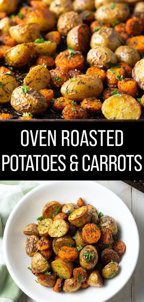 Oven Roasted Potatoes And Carrots, Easy Oven Roasted Potatoes, Carrots In Oven, Oven Roasted Potatoes Easy, Oven Roasted Carrots, Roasted Potatoes And Carrots, Potatoes In Oven, Oven Vegetables, Easter Side Dishes