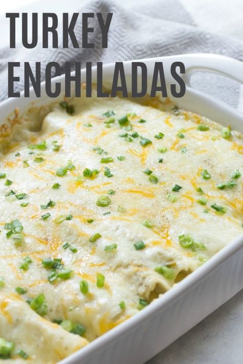 White Turkey Enchiladas, Leftover Turkey Enchilada Casserole, Ideas For Turkey Leftovers, Turkey Enchiladas Leftover, Healthy Turkey Breast Recipes, Turkey Enchiladas Casserole, Turkey Leftover Recipes Casseroles, What To Do With Leftover Turkey, What To Make With Leftover Turkey