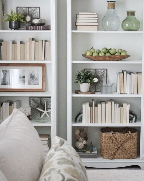 Creative Bookshelf Styling and Layering Tricks Bookshelf Styling With Books, Styling With Books, Loft Decorating Ideas Upstairs, Bookshelf Styling Living Room, Minimalist Bookshelves, Wall Unit Decor, Creative Bookshelves, Shelf Decor Bedroom, Bookshelves In Bedroom