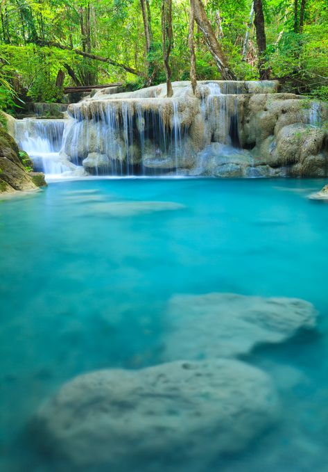 Erawan Waterfall, Kanchanaburi, Thailand  Free Stock Photo and Image 10801713 Erawan Waterfall, Kanchanaburi Thailand, Cascade Waterfall, Beautiful Park, Creative Images, Instagram Ads, Water Plants, Autumn Trees, Your Design