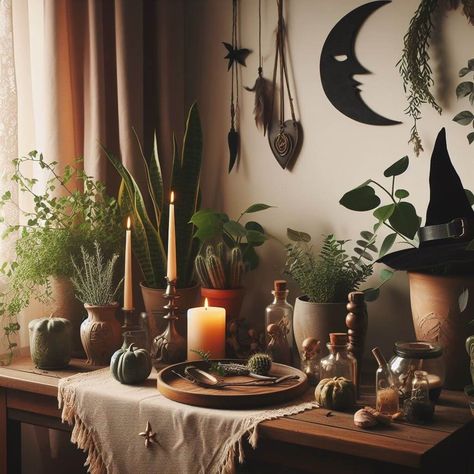 20 Witchy Home Decor Ideas For The Modern Witch » HomeDecorFull Earthy Witchy Living Room, Witch Aesthetic Living Room Decor, Home Archway Decor, Witch Aesthetic Home Office, Modern Witch Living Room, Earth Witch Decor, Modern Witch Apartment, Witchy Interior Design Modern, Witchy Astethic Home