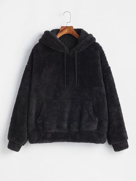 Fluffy Drop Shoulder Pocket Hoodie  BLACK , #AFFILIATE, #Shoulder, #Drop, #Fluffy, #BLACK, #Hoodie #Ad Teddy Hoodie, Hood Hat, Weave Style, Maxi Dress Formal, Amelie, Racerback Tank, Fleece Jacket, Sweater Hoodie, Hogwarts