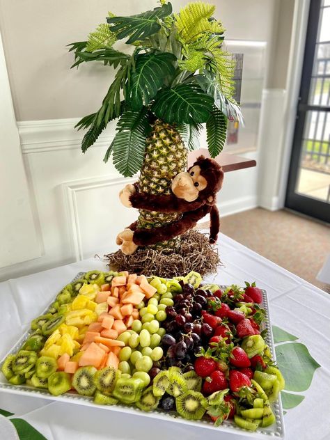 Jungle Theme Shower Ideas, Safari First Birthday Food Ideas, Wild One Veggie Tray, One Year Old Jungle Birthday Party, Two Wild Candy Table, Jungle Birthday Party Food Ideas, Safari Food Table, Wild And Three Food Ideas, Welcome Two The Jungle Birthday Boy