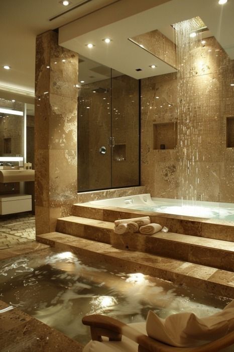 Jacuzzi Bathroom Design, Bathroom Elegant Luxury, Dream Shower Walk In, Bathroom Design With Tub, Jacuzzi Bath Tub, Bath Tub Design, Relax Ideas, Bath In Bedroom, Beautiful Showers