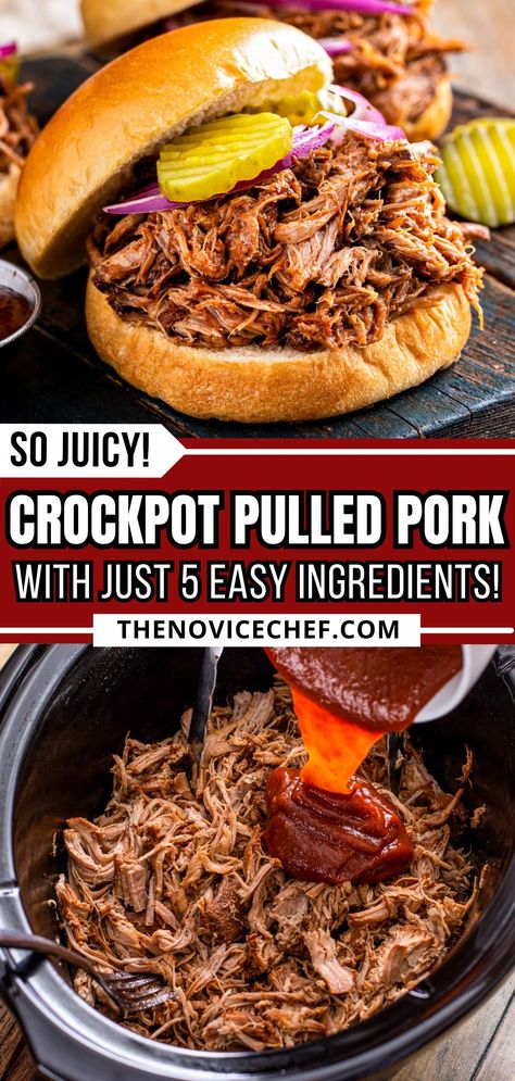 This crockpot pulled pork recipe makes the BEST tender pulled pork that's packed with flavor. This easy recipe uses only 5 simple ingredients and can also be made in the Instant Pot! Pull Pork Sandwiches Crock Pot, Crockpot Barbeque Pork, Pulled Pork With Coke, Pulled Pork With Dr Pepper, Leftover Smoked Pork, Pulled Pork Crock Pot Recipes, Pulled Pork Crock Pot Recipes Easy, Pulled Pork Dip, Pork Bbq Sauce