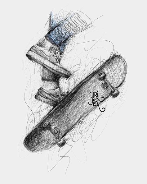 scribble art Croquis, Scribble Art Drawing, Skate Boarding Drawing, How To Draw Skateboard, Skateboard Sketch Drawing, Skateboard Art Draw, Skateboarder Illustration, Skateboarding Sketch, Skateboard Drawings