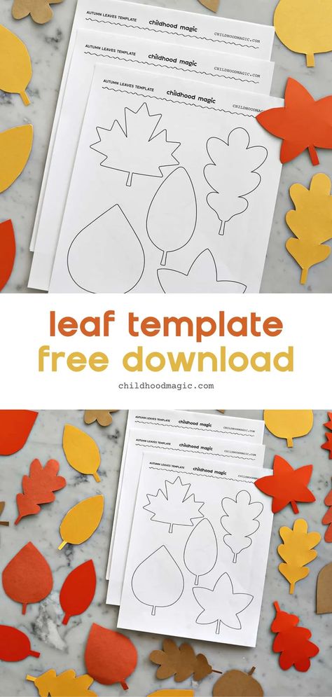 Leaf Template - Free Printable - Childhood Magic The Leaf Man Craft, Free Printable Leaves Leaf Template, Fall Leaf Cutout Template, Fall Leaf Handprint Crafts, Kindergarten Leaf Craft, Leaf Cut Out Template, Leaf Outlines Free Printable, Fall Leaf Printable, Leaf Cutout Template Free Printable