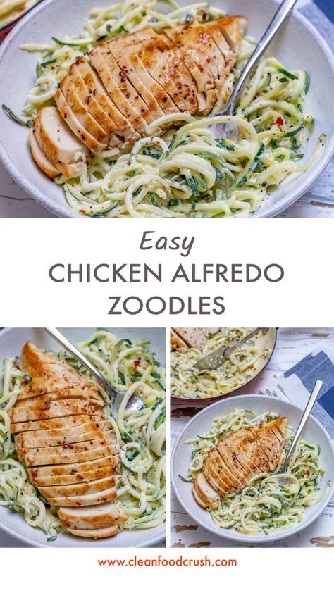 Easy Chicken Alfredo, Zoodle Recipes, Resep Diet, Clean Food Crush, Food Crush, Health Dinner, Clean Food, Health Dinner Recipes, Chicken Alfredo