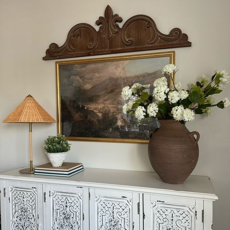 Trying to style my dining room sideboard, and I’m not sure which style I like more. Which picture do you like more? I always struggle when it comes to decorating my sideboard. #diningroomideas #sideboardstyling #diningspace #moderndecor #neutralhomedecor #thriftedfinds #studiomcgee #targethomedecor Styled Dining Room Buffet, Buffet In Living Room Decor, Dining Room Sideboard Decor, Sideboard Styling Decor Ideas, Dinning Room Sideboard, Mirror Over Buffet Dining Room, Dining Room Sideboard Styling, Layering Mirrors, Side Board Styling