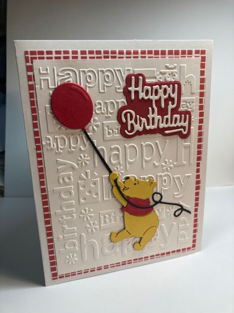 I was asked to make a Pooh Bear birthday card for a one year old so this is the result. Simple and cute. Handmade First Birthday Card, 1st Birthday Card Ideas, Pooh Bear Birthday, Bear Birthday Card, Old Birthday Cards, First Birthday Cards, Easy Cards, 1st Birthday Cards, Old Cards