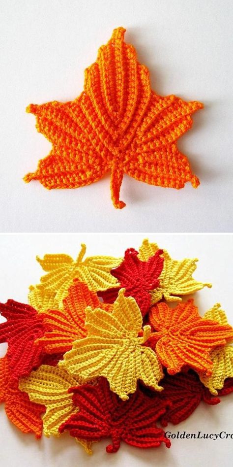 Lovely Crochet Fall Decor Ideas - Crocheted Leaves, Crochet Fall Decor, Thanksgiving Crochet, Crochet Leaf Patterns, Crochet Garland, Fall Crochet Patterns, Adornos Halloween, Halloween Crochet Patterns, Fall Decor Ideas