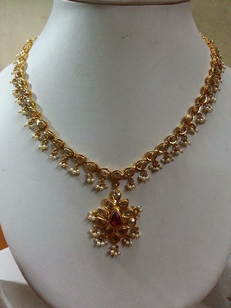 South Jewellery, Mango Mala, Latest Jewellery Designs, Uncut Diamond Necklace, Quilling Earrings, Gold Necklace Indian, Gold Jewelry Simple Necklace, Beautiful Gold Necklaces, Diamond Necklace Designs