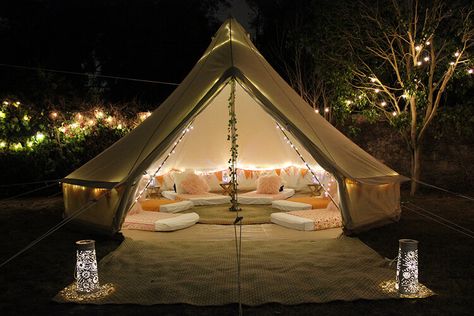 Glamping Experiences at home — WonderTent Parties Glamping Tent Party, Big Tents For Sleepovers, Yurt Birthday Party, Glamping Ideas Party, Backyard Sleepover, Backyard Camping Sleepover, Wedding Decorations Garden, Garden Inspiration Ideas, Stories Romantic