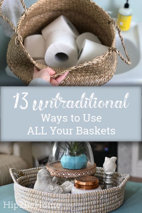 Woven Basket Storage Ideas, How To Use Trays To Decorate, Wicker Basket Living Room, How To Use Wicker Baskets, How To Style Wicker Baskets, What To Put In A Basket Decor, What To Do With Baskets Ideas, What To Use Baskets For, Wicker Basket Repurpose Ideas