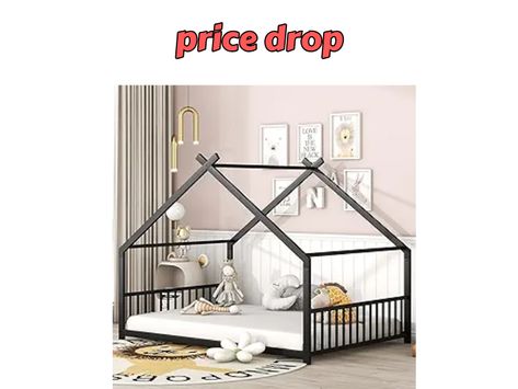 Kids Floor Bed, House Beds For Kids, Twin Trundle Bed, Bed With Headboard, Princess Bed, Wood Daybed, Bed Black, Kids Flooring, Metal House