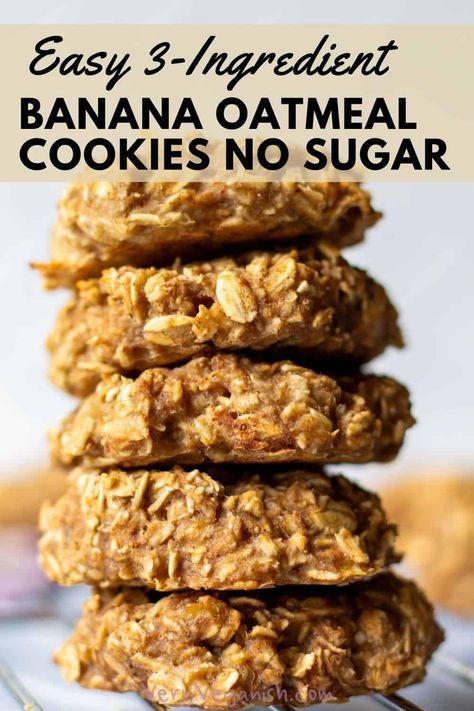 Discover the easiest way to satisfy your sweet tooth without the guilt! These easy vegan banana oatmeal cookies are made with simple ingredients like ripe bananas and oats, and they require no added sugar. Perfect for those following a gluten-free diet, these cookies can be customized with your favorite add-ins like raisins or chocolate chips. Whether you're baking for yourself or for your family, these cookies are sure to become a household favorite. Gluten Free Banana Oatmeal Cookies, Vegan Banana Oat Cookies, Banana Oatmeal Breakfast Cookies Healthy, Easy Oatmeal Cookies Healthy, Oatmeal Banana Applesauce Cookies, Banana Applesauce Cookies, No Sugar No Flour Oatmeal Cookies, Gut Healthy Cookies, Banana Nut Bars