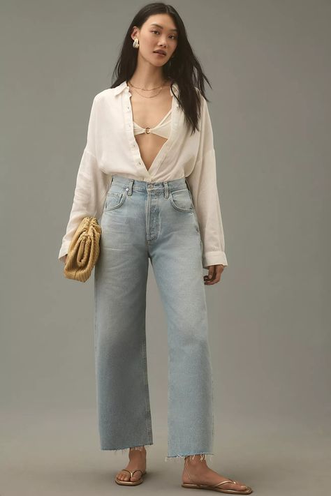 Citizens of Humanity Ayla Crop High-Rise Wide-Leg Jeans | Anthropologie High Rise Wide Leg Jeans, Minimalist Wardrobe, Citizens Of Humanity, Wide Leg Jeans, Clothes For Sale, Leg Jeans, Clothing And Shoes, Anthropologie, Wide Leg