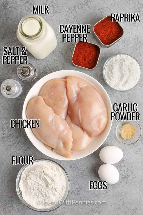 This Southern chicken fried chicken recipe will put you in comfort food heaven! Tender chicken, coated in a crispy egg and flour batter is smothered in a creamy white gravy with a hint of cayenne pepper. Enjoy it with rice and collards for the full Southern-style experience, or tuck the chicken into sandwiches. #chickenfriedchicken #spendwithpennies #chickenfriedchickenwithgravy #chickenfriedchickenrecipe Sour Cream Fried Chicken, Easy Country Fried Chicken, Chicken Coating Recipes Flour, Crispy Chicken No Breadcrumbs, Fried Chicken Wet Batter Recipe, Crispy Chicken Tenderloin Recipes, How To Make Chicken Fried Chicken, Flour Coated Chicken Recipes, Fried Chicken Recipe Deep Fryer