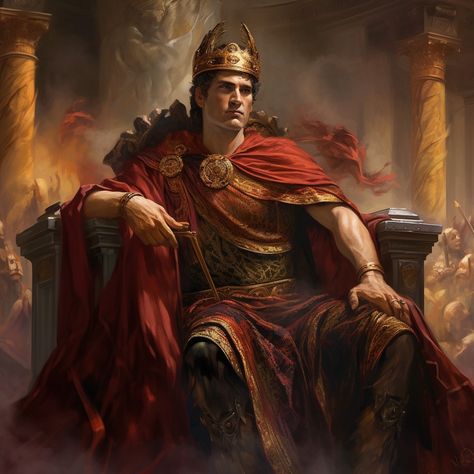 King On The Throne Art, Roman Emperor Fantasy Art, Someone Sitting On A Throne Reference, Roman Emperor Aesthetic, King On Throne Art, King Sitting On Throne Pose, Nero Emperor, Sitting On Throne Reference, Roman Emperor Art