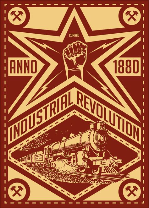 Classic Industrial Revolution image on a poster. Industrial Revolution Design, Revolution Poster Design, Industrial Revolution Poster, Industrial Revolution Aesthetic, Industrial Revolution Art, Industrial Poster, Industry Revolution, Revolution Aesthetic, Revolution Poster