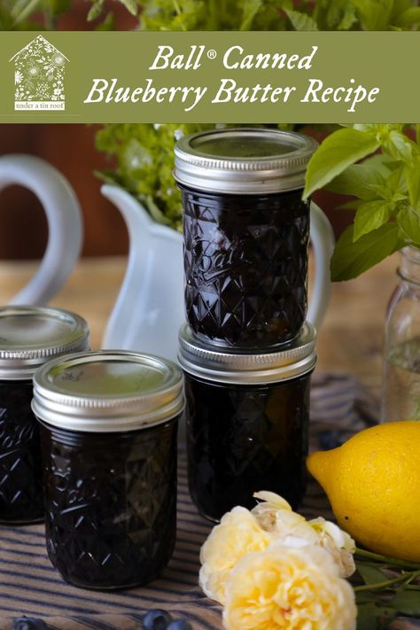 Mason Jar Bread Recipes Gift Ideas, Blueberry Butter For Canning, How To Can Blueberries, Crockpot Blueberry Butter, Canning Blueberry Butter, Blueberry Butter Canning Recipe, Blueberry Preserves Recipe Canning, Canned Blueberry Jam, Blueberry Canning Ideas