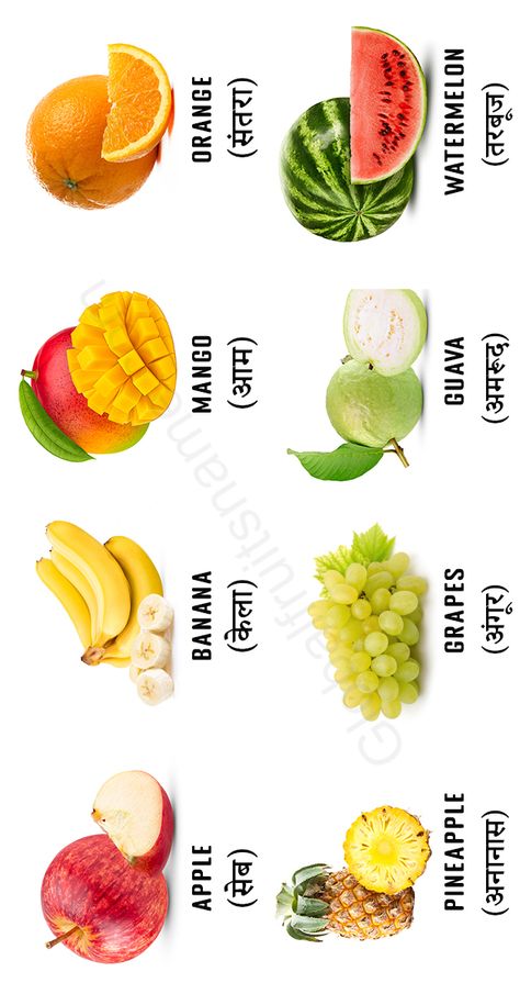 beautiful fruits picture with fruits name in Hindi language in white background. Fruits Name In Hindi, Names In Different Languages, Flowers Name In Hindi, Fruits Name With Picture, Names Of Fruits, Vegetables Name, Fruits Name, Fruits Name In English, Fruit Names