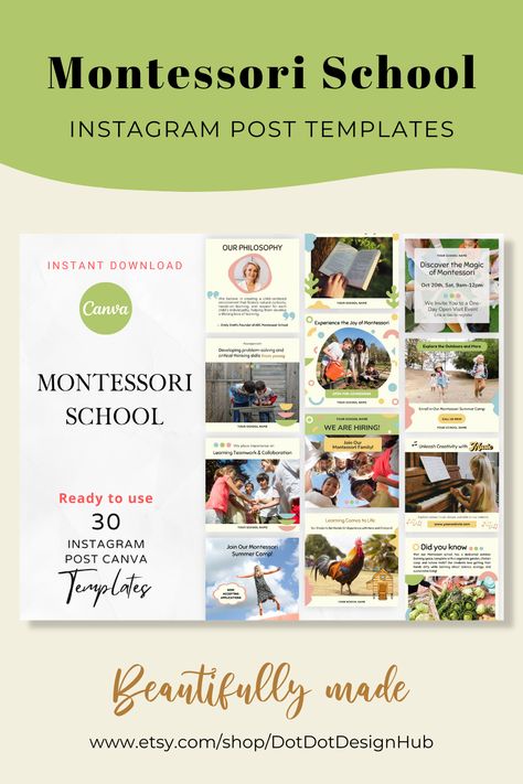 Instagram Post Templates for Montessori School focused on Montessori education related content, images and Real Text designed especially for Montessori Educators. These social media templates are perfect to promote Montessori school, Montessori education approach, Montessori children education, Montessori kindergarten, Montessori summer camp, tuition teachers, childcare, daycare and early children education business. Montessori Instagram Feed, Daycare Social Media Content, Kindergarten Instagram Design, Summer Camp Social Media Posts, School Instagram Post, Kindergarten Montessori, Preschool Director, Tuition Teacher, Montessori Kindergarten