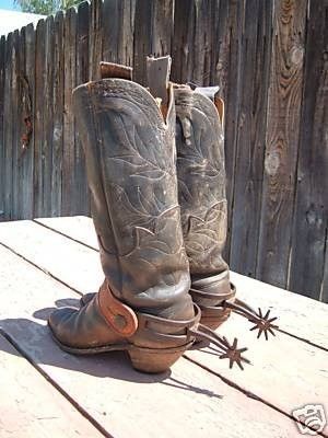 VINTAGE COWBOY BOOTS & SPURS | #42712835 Real Cowboy Boots, Cowboy Boot With Spurs, Cowboy Boots With Spurs, Boot Spurs, Boots With Spurs, Vintage Western Aesthetic, Cowboy Chicken, Indian Boots, Old Cowboy Boots