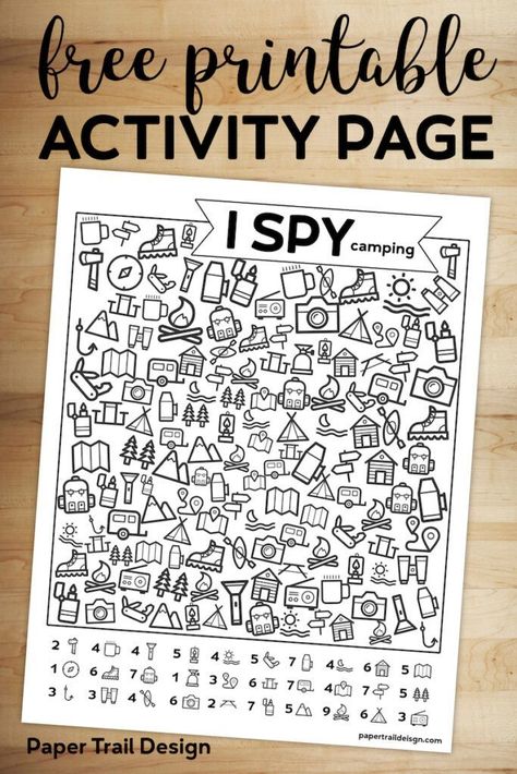 Free Printable I Spy Camping Kids Activity. Road trip game or boredom buster for rainy day or summer boredom kids activity. #papertraildesign #boredombuster #Ispy #ispyprintable #ispygame #roadtrip #roadtripgames #boredombuster Camping Ideas For Couples, Camping Kids, Camping Classroom, Camping Activities For Kids, Summer Boredom, Tenda Camping, Photography Outfits, Free Activities For Kids, Free Printable Activities