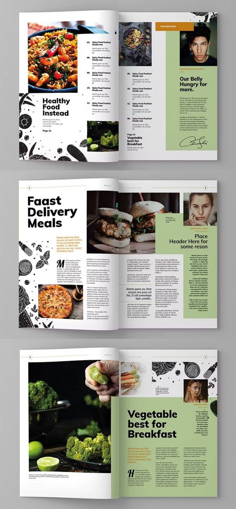 Food Magazine Template InDesign INDD. 15 custom pages design. A4 & US letter format paper size. Magazine Format Design, Magazine Inner Page Design, Creative Book Layout Design, Magazine Food Layout, Editorial Magazine Design Layout, Holiday Magazine Layout, Business Magazine Design, Fun Magazine Design, Cooking Magazine Design