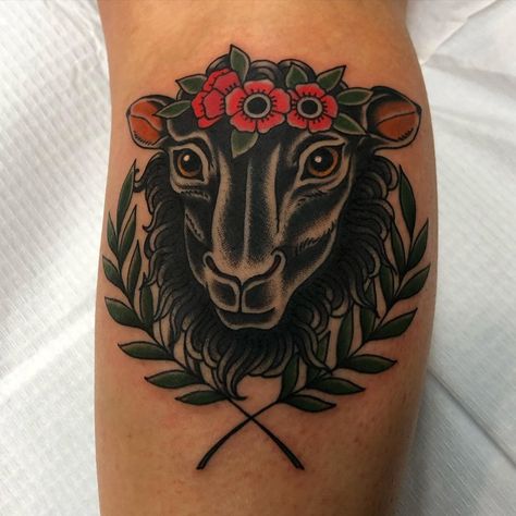 Black Sheep Tattoo, Lamb Tattoo, Skin Color Tattoos, Sheep Tattoo, Kent Ohio, Traditional Style Tattoo, King Tattoos, Tree Tattoo Designs, Cool Chest Tattoos