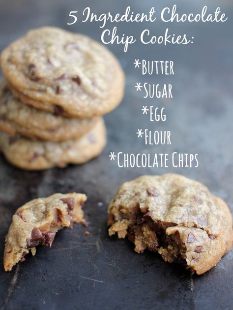 Easy Chocolate Chip Cookies: 5 Ingredient Chocolate Chip Cookies Recipes Bowls, Baker Bettie, Simple Chocolate Chip Cookie Recipe, Simple Cookie, Delish Desserts, Bakery Food, Simple Cookies, Easy Chocolate Chip Cookies, Perfect Chocolate Chip Cookies