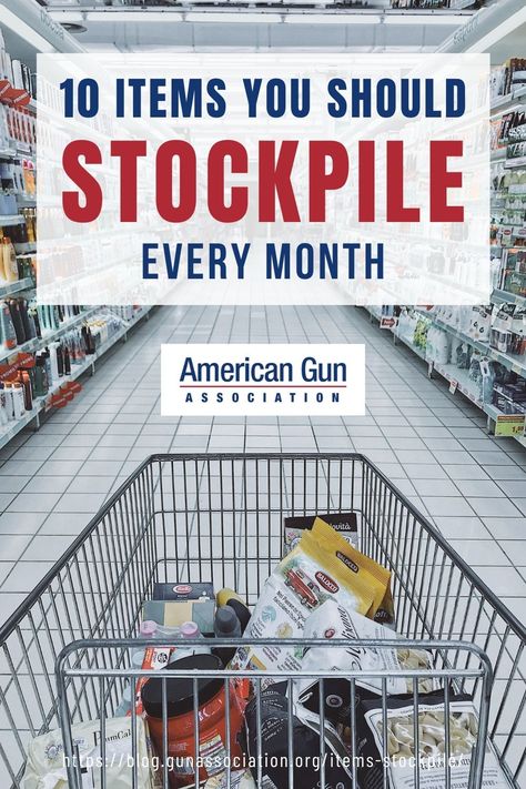 Stockpile on these prepper items each month. Thereâs no need to buy a truckload of them all at once. #prepperitems #preppersupplies #prepper #survivalist #survival #preparedness #gunassociation Home Stockpile, Prepper Stockpile List, Preppers Survivalist, Prepper Skills, Prepper Tips, Preppers Storage, Preppers List, Prepper Items, Prepper Ideas