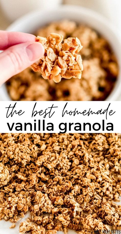 Large crunchy clusters filled with vanilla flavor and lightly sweetened with honey (or maple syrup) this is the BEST homemade Vanilla Granola recipe! Gluten-free, dairy-free, with an easy vegan option. Vanilla Granola Recipe, Buttermilk Baking, Vanilla Granola, Granola Recipe Homemade, Gluten Free Granola, Granola Recipe, Granola Recipes, Homemade Snacks, Homemade Vanilla