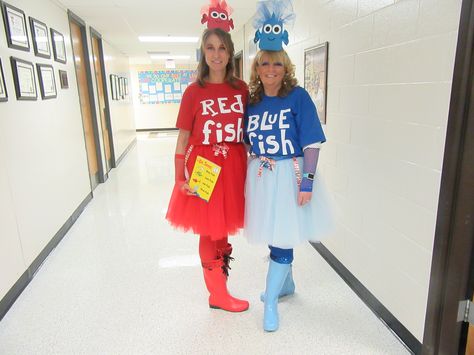 Read Across America Dr. Seuss One Fish Two Fish Red Fish Blue Fish dress up day at school Dr Seuss Diy Costumes, Character Dress Up, Dr Seuss Books, Fish Costume, Teacher Costumes, Dr Seuss Day, Book Character Costumes, Fish Dress, Read Across America