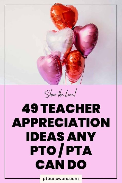 In this post you'll discover 49 different teacher appreciation ideas you can use to surprise and delight your school staff, Principals, and teachers to thank them for all they do for your school community. All of these staff appreciation ideas are things any and all PTO PTA can do! Teacher Appreciation Conference Week, Pta Luncheon Ideas, Low Cost Staff Appreciation, Pta Treats For Teachers, Teacher Appreciation Week Pto Ideas, Teacher Appreciation Week For Staff, Pta Thank You Gifts, Teacher Surprise Ideas, Teacher Event Ideas